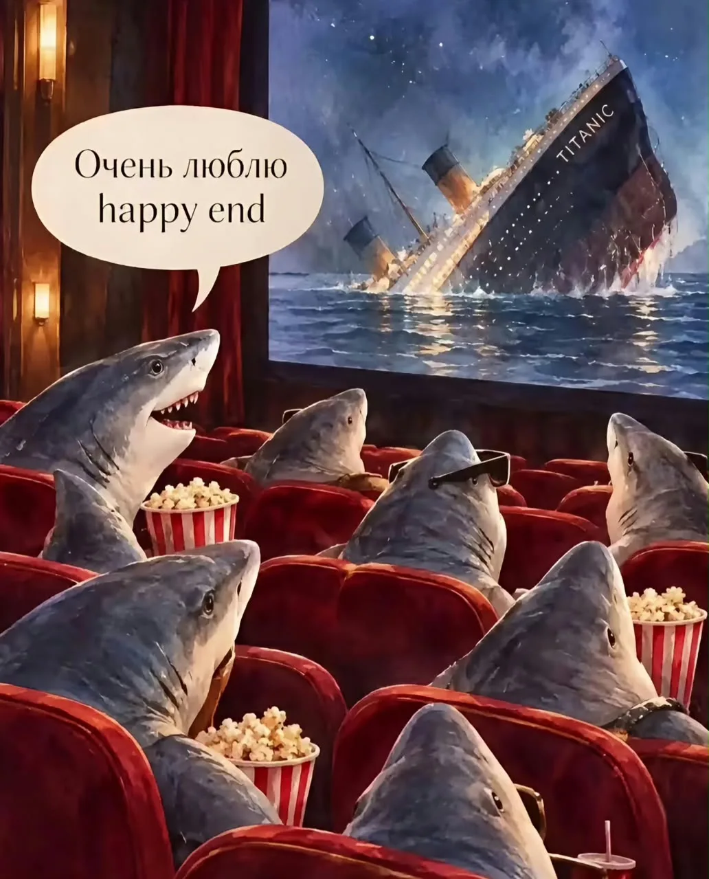 Обожаем фильмы с хэппи-эндом! 🍿🦈 Жаль, нас там нет — устроили бы такой пир! 😂